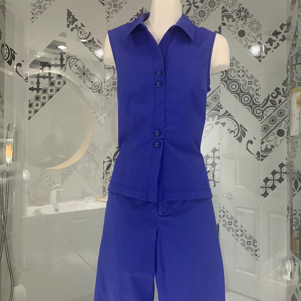 Made in🇧🇬Two Pieces VTG 90’ Royal Blue Cotton Blend Top and Pants Set